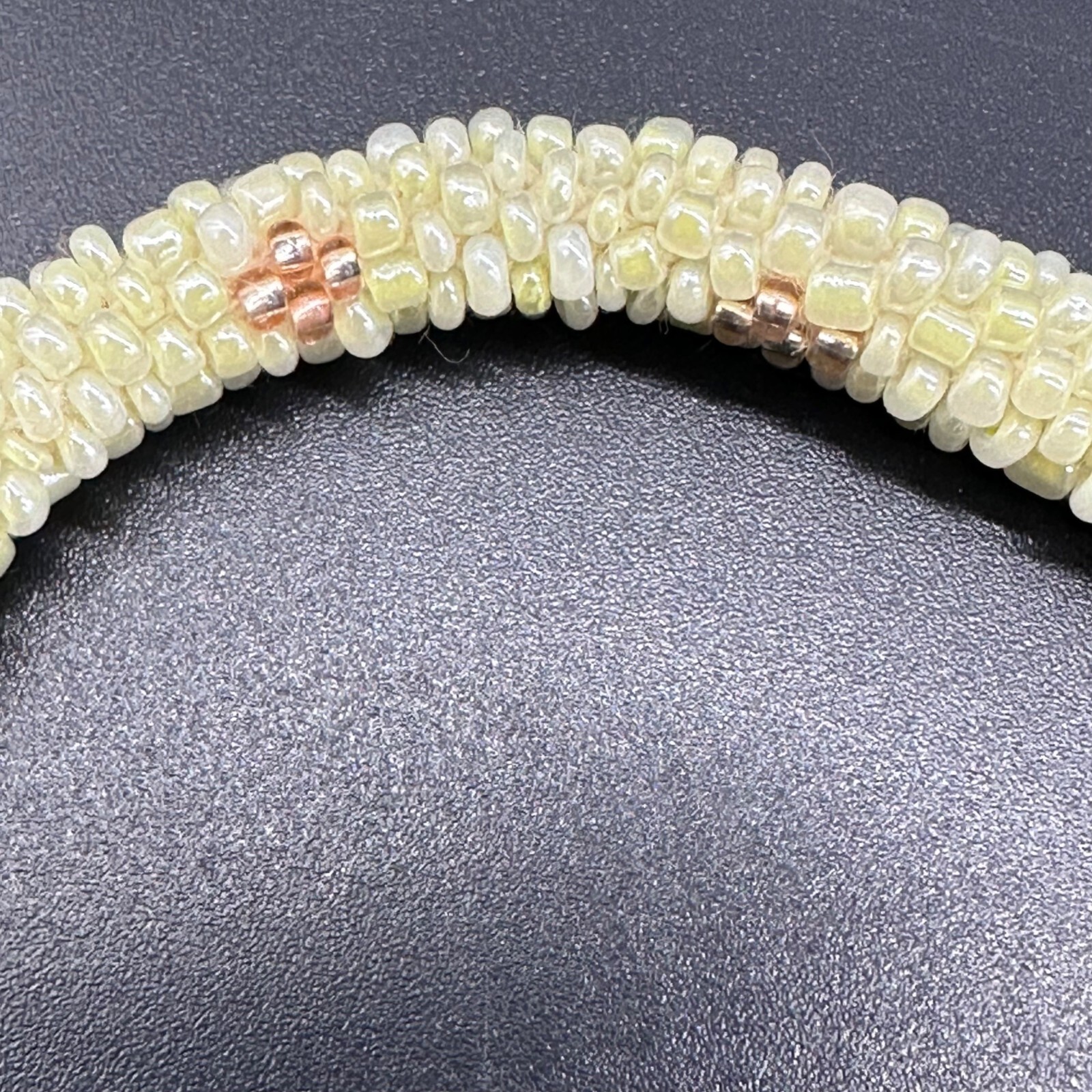 Vintage Seed Bead Bracelet Cream Champagne Handmade Small Wrist Estate Jewelry