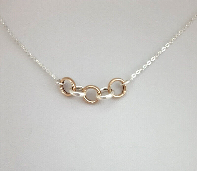 Rose Gold & 925 Sterling Silver 5 Interlocking Rings Necklace – 45cm + 5cm Ext