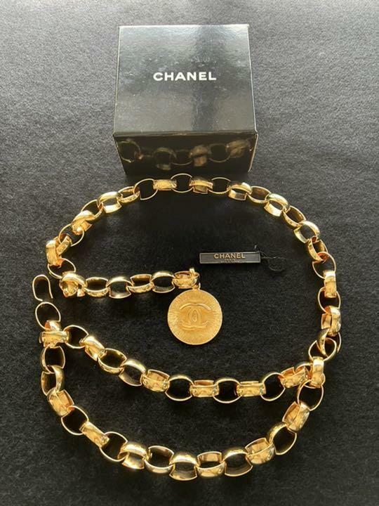 CHANEL Belt Chain AUTH Coco Mark Vintage Rare Necklace 92cm gold CC Medal F/S