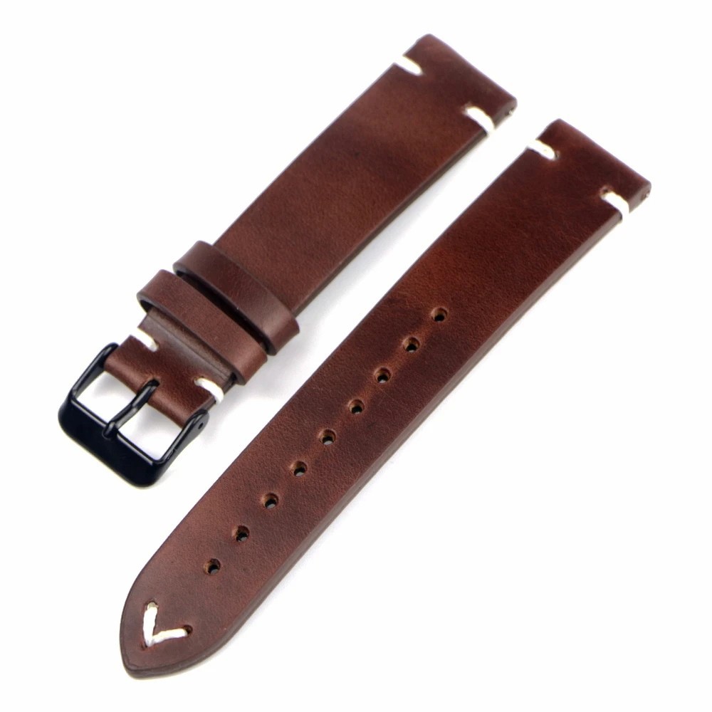 Correa de cuero PU encerado vintage 18-22 mm para reloj, pulsera hombre