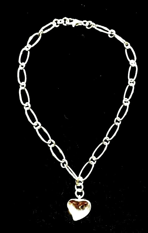 Sterling Silver Oval Link Ankle Bracelet with Heart Charm 10 In. – 8.9 Grams