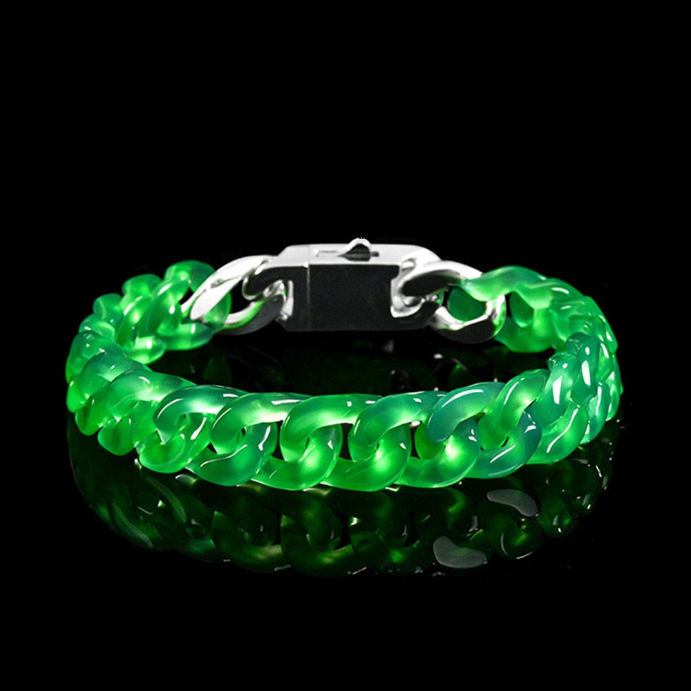 Natural Green Agate 11mm Curb Link Chain Bracelet For Women Men 15-24cm Handmade