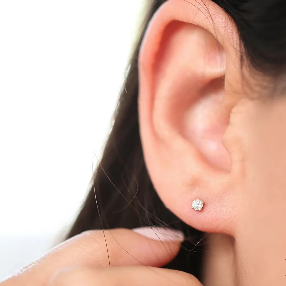 14K Solid Gold Round Cut H-I/SI Clarity Natural Diamond Daily Wear Stud Earrings
