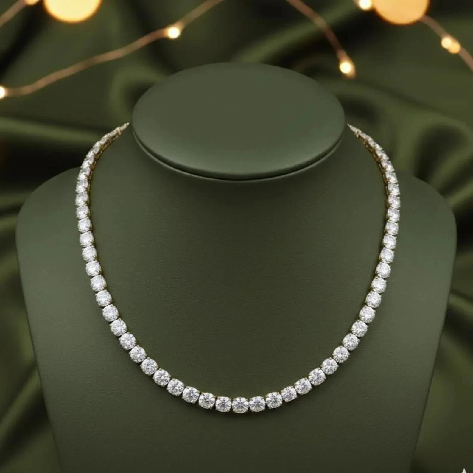 18 TCW Round Cut Lab Created Diamond Tennis Necklace 14k Yellow Gold Plated