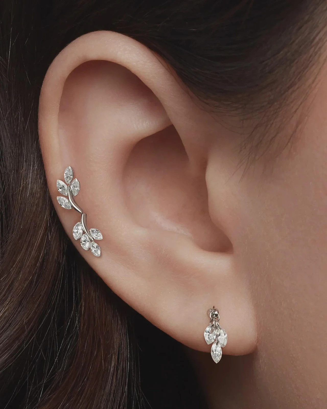 Marquise Moissanite Floral Helix Cartilage Stud 925 Sterling Silver