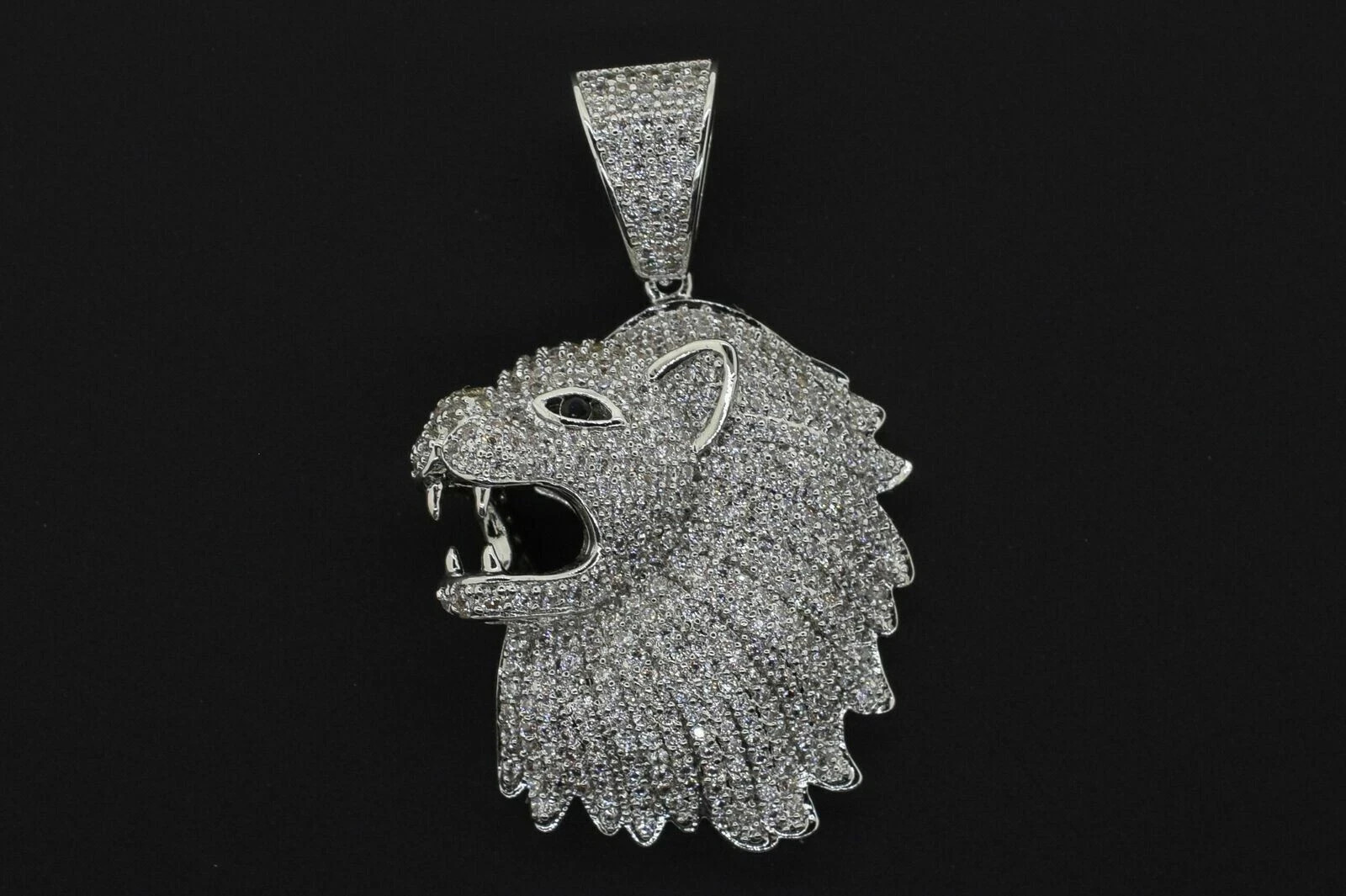 2.20Ct Round Diamond Lion One Side Face Men’s Charm Pendant 14k White Gold Over