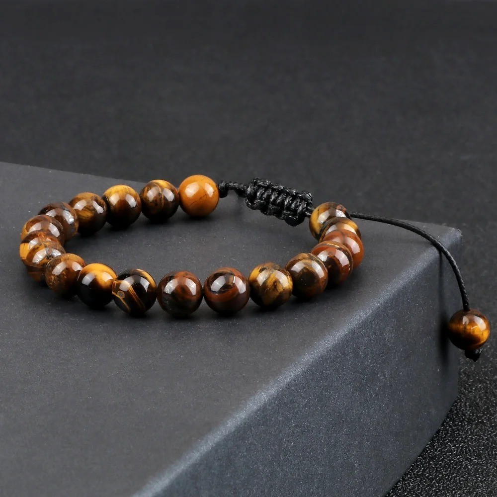 2 PCS Tiger Eye Natural Stone Obsidian 8mm Beaded Bracelet Men Women Jewelry