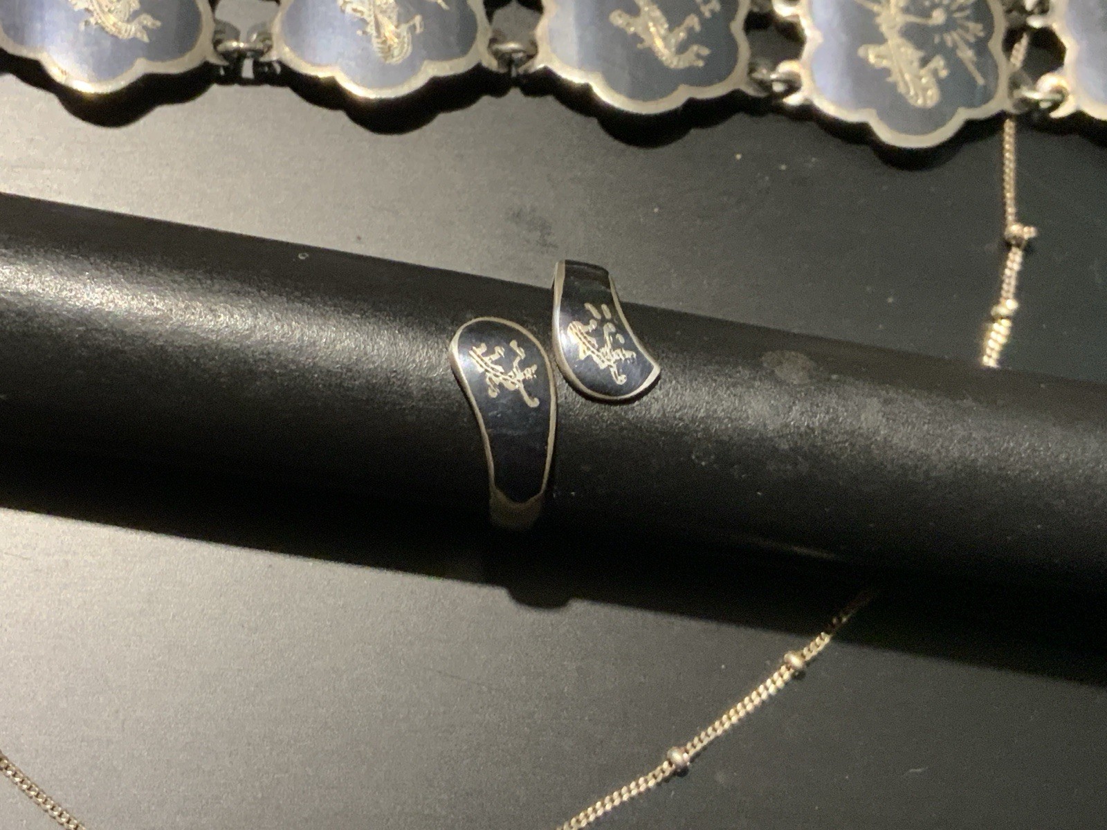 Siam Sterling Niello Set 7” Bracelet, Any Size Ring ,18” Chain With Pendant