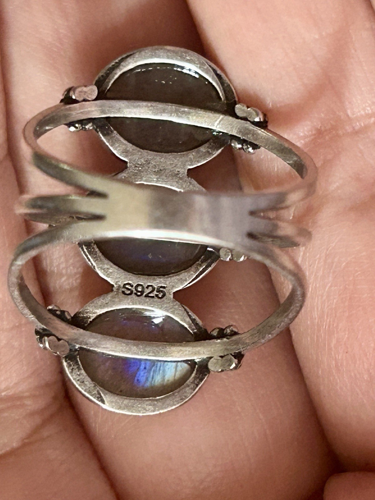 Triple Labradorite Crystal Ring Size 9 Silver S925 Jewelry Woman’s New