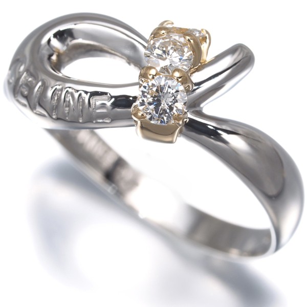 Auth CELINE Ring Diamond 0.2ct Logo Bicolor US6-6.25 Pt 900/18K YG
