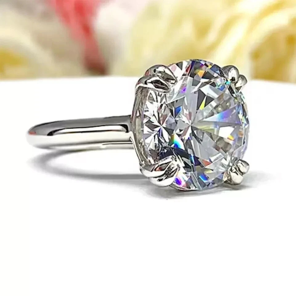RARE 6.70 Ct Certified White Diamond Round Cut Solitaire Ring In 925 Silver