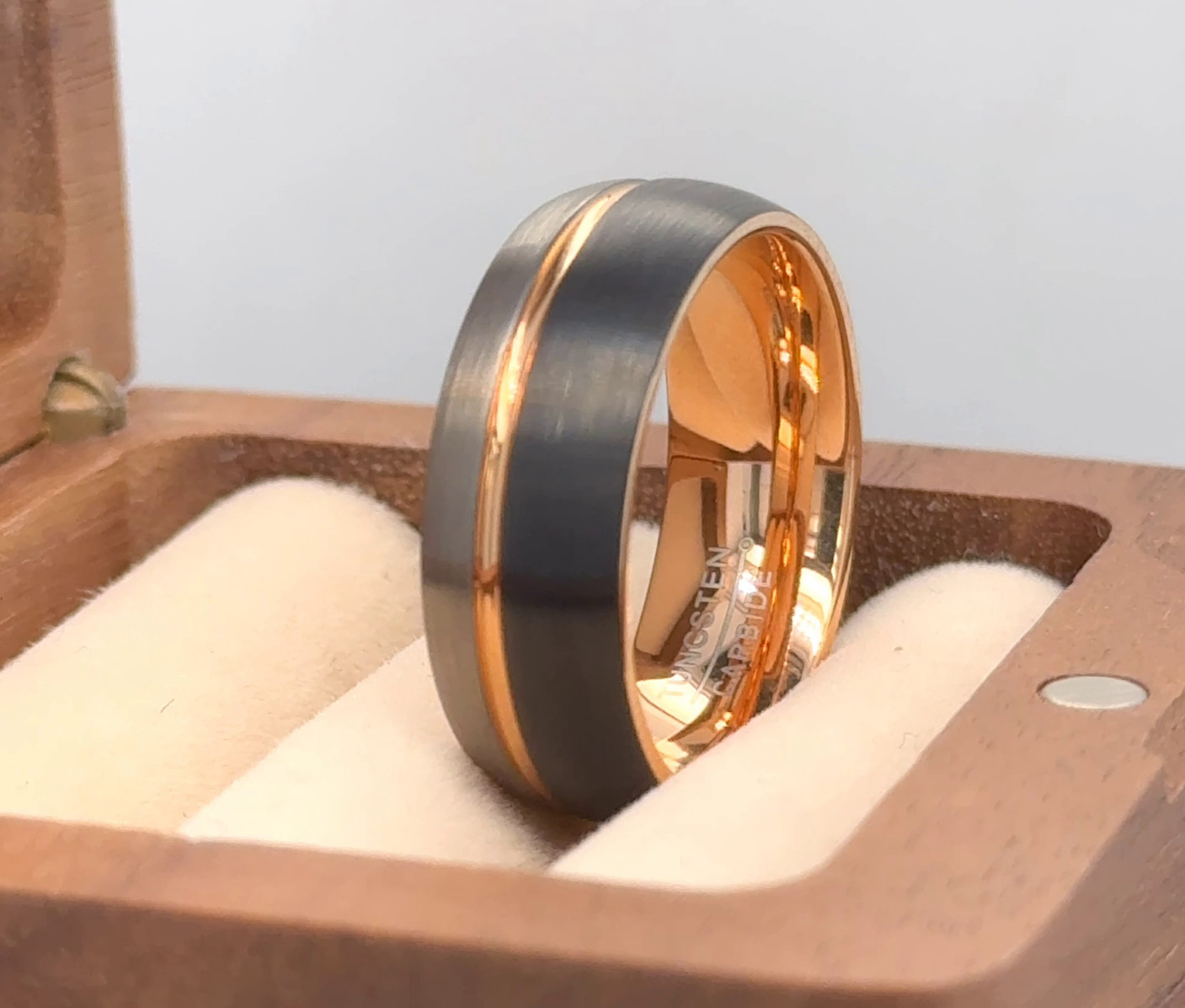 8mm Rose Gold Silver Black Tungsten Band Free Engraved Ring November Gift Ring