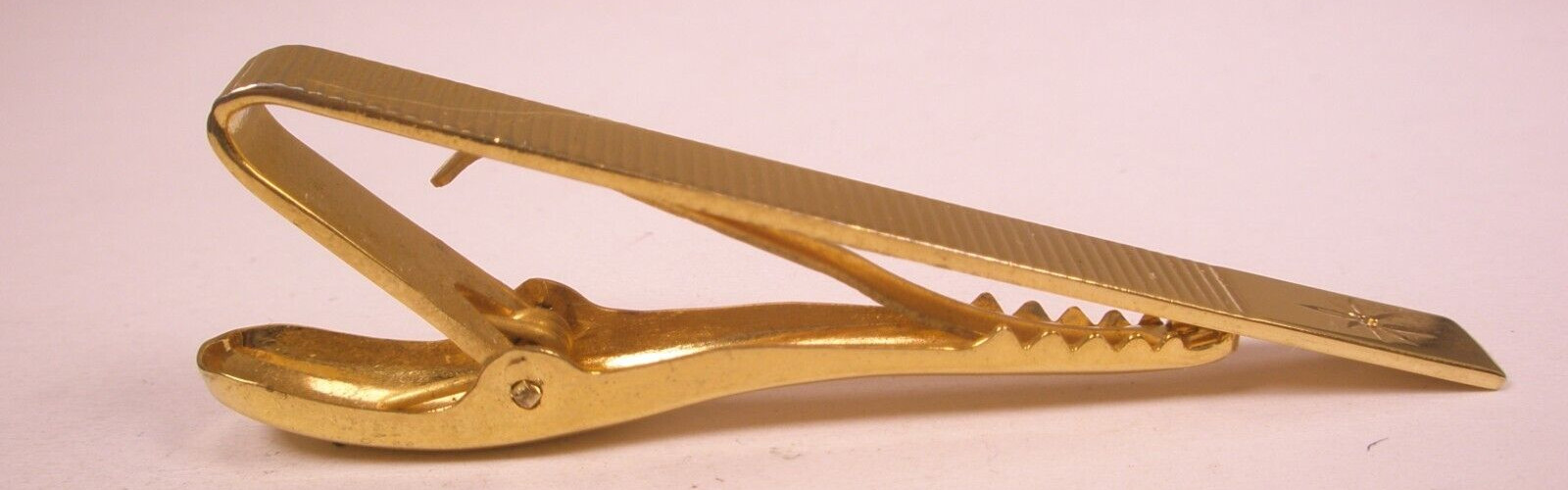 2-1/4″ Thin Design White Rhinestone Gold Tone MODERN Tie Bar Clip