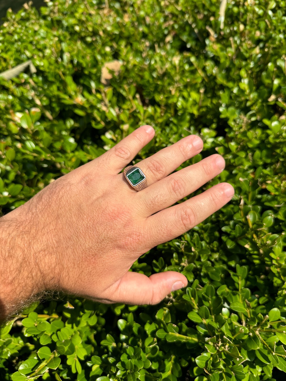 6ct Natural Green Emerald Real Genuine Gemstone Mens Real Solid 925 Silver Ring