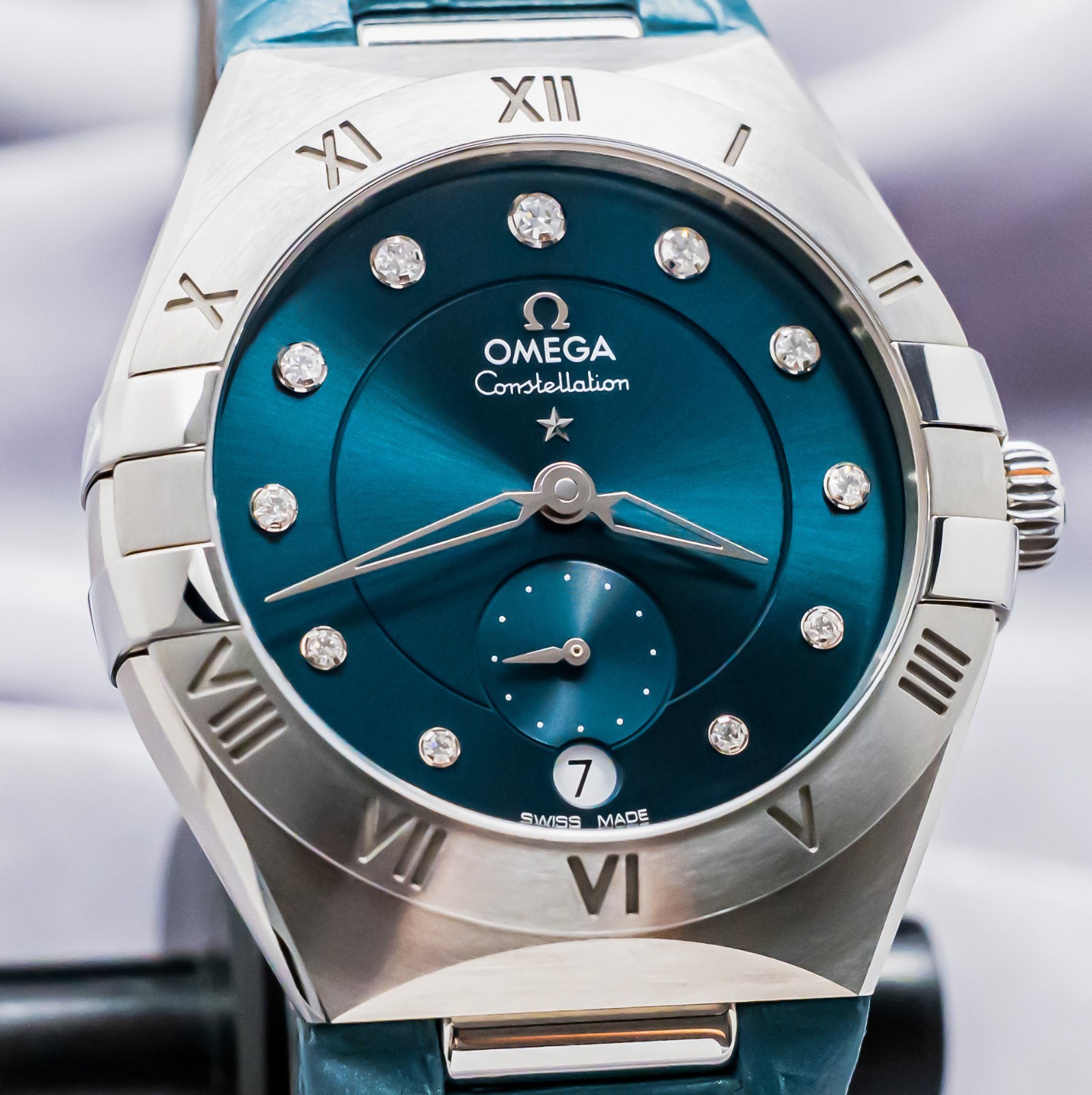 Omega Constellation 34mm Peacock Blue Diamond Dial eBay Live 131.13.34.20.53.001