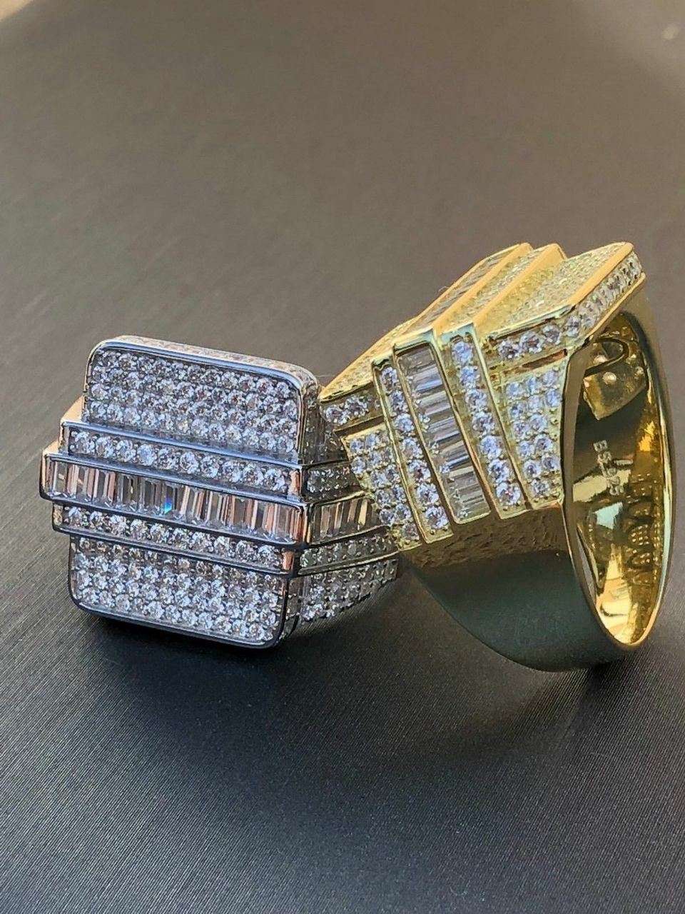 Men’s Hip Hop REAL ICY Solid 925 Silver 5ct Baguette CZ Pinky RING 14k Gold