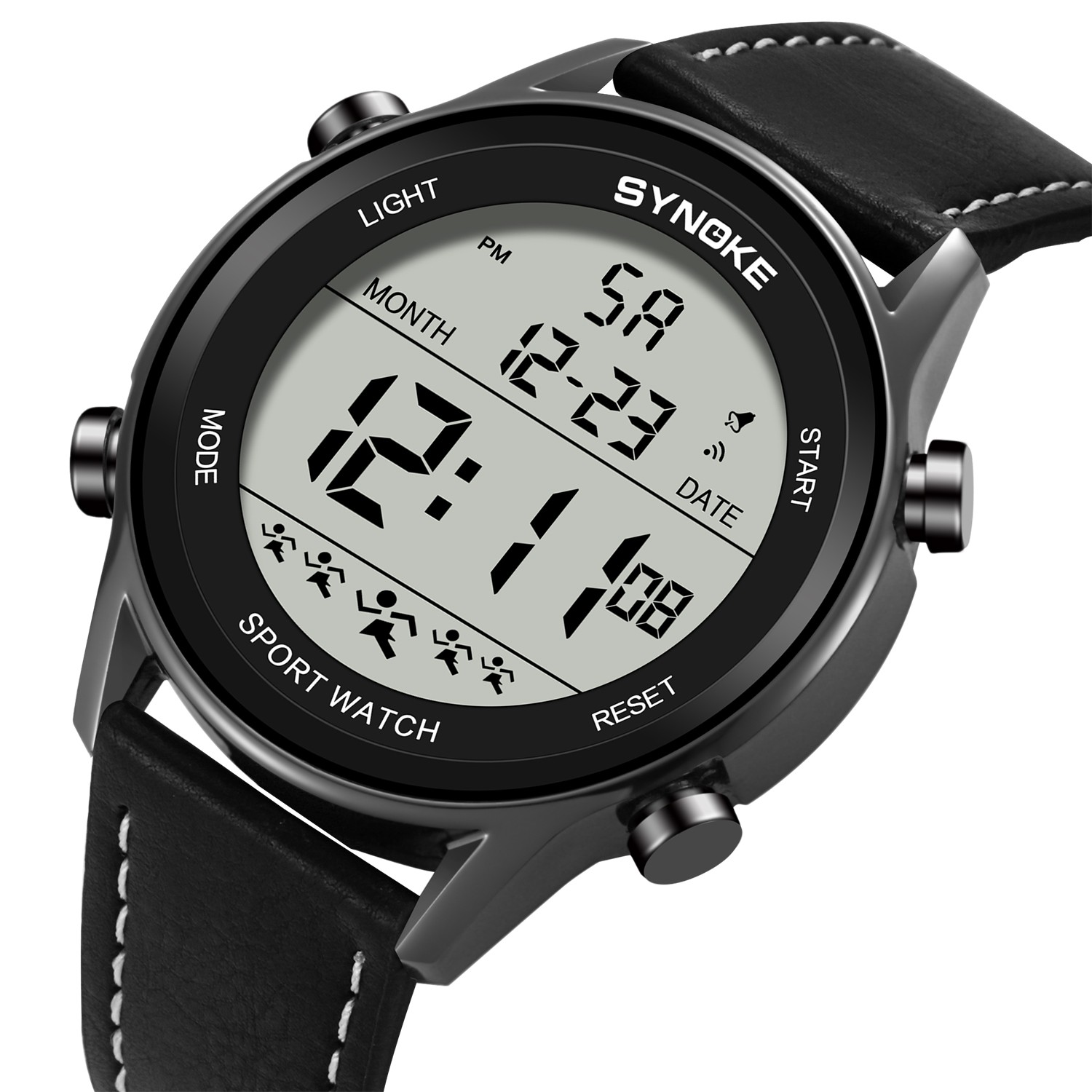 Mens Digital Sport Watch Leather Strap Electrical Wristwatch 50M Waterproof Gift