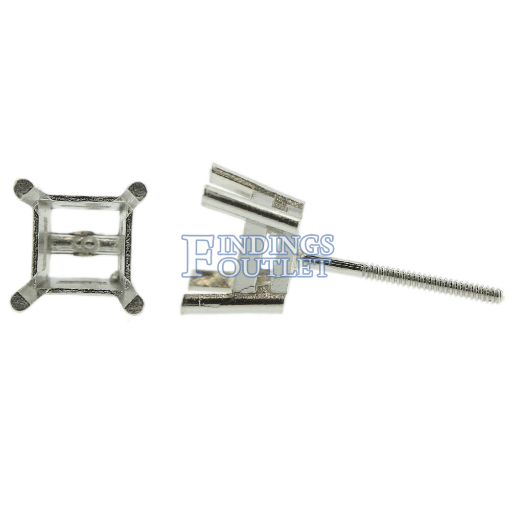 Platinum Princess Stud Earring Mounting Setting Heavy Screw Back Post 4 Prong