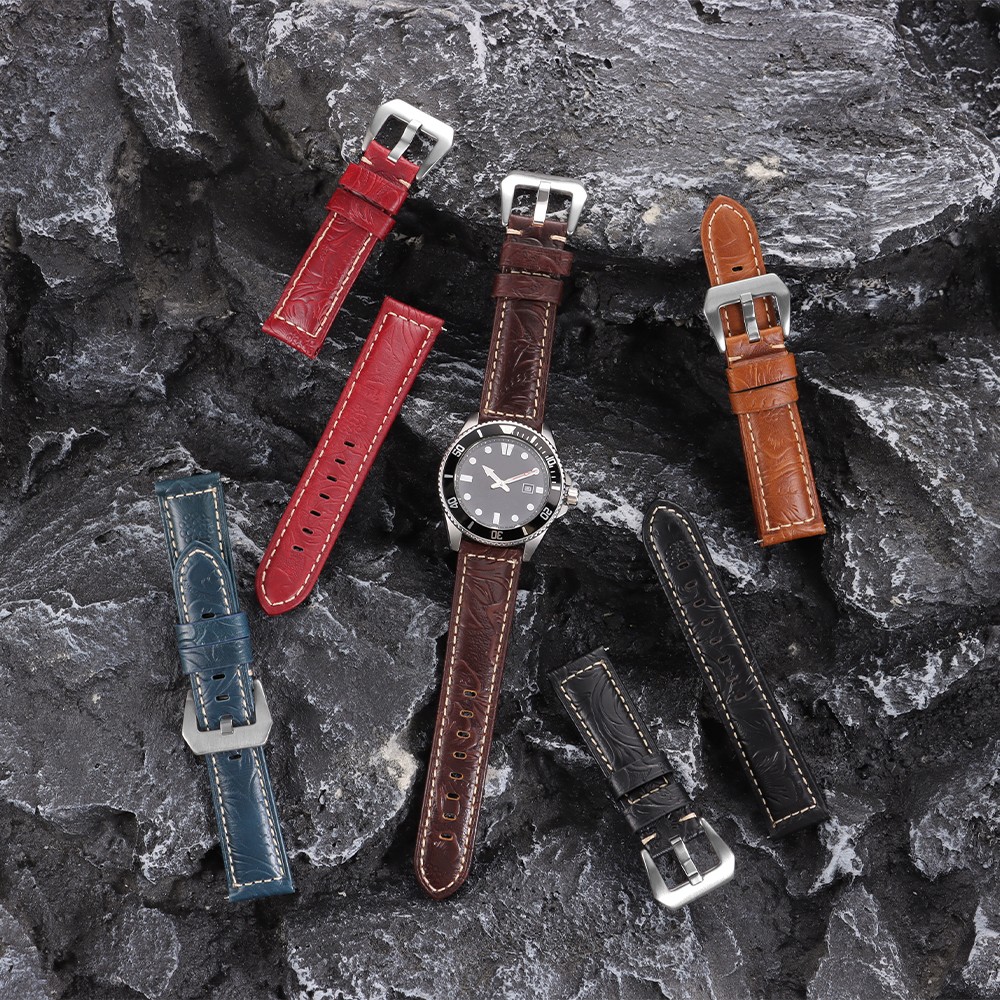 Quick Release Genuine Leather Watch Band 20/22/24/26mm Universal Carved strap