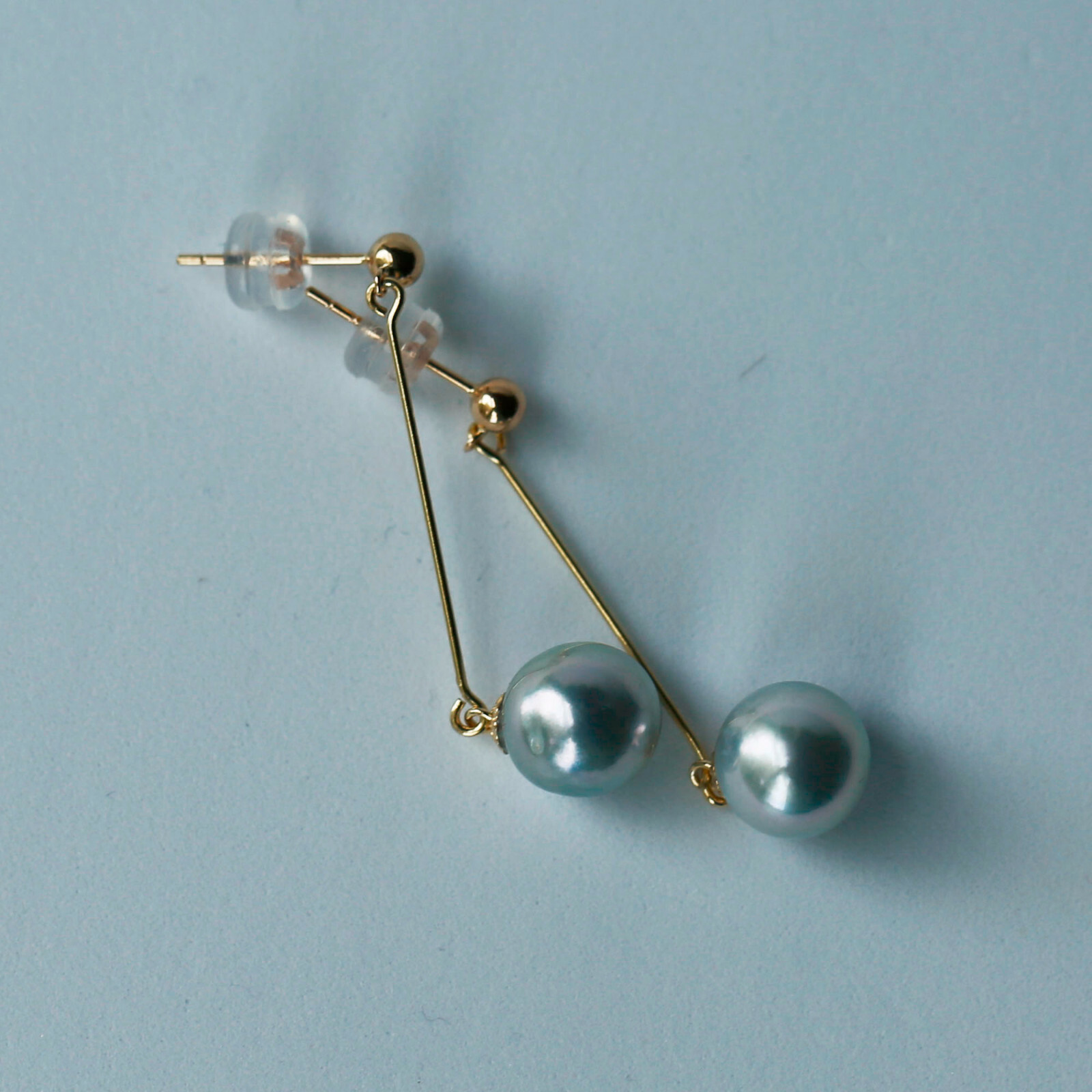8mm Japan Seawater Akoya Fairy Pearl Earring stud 18K Gold 9.8cts 37.5mm #132