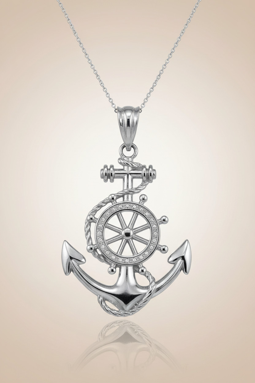 Sterling Silver Nautical Anchor Pendant Necklace