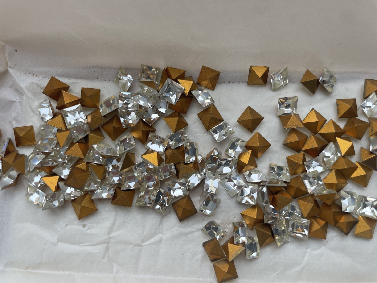 (1 Gross=144) NEW Vintage SWAROVSKI 6mm Crystal Square Faceted Gold Foiled