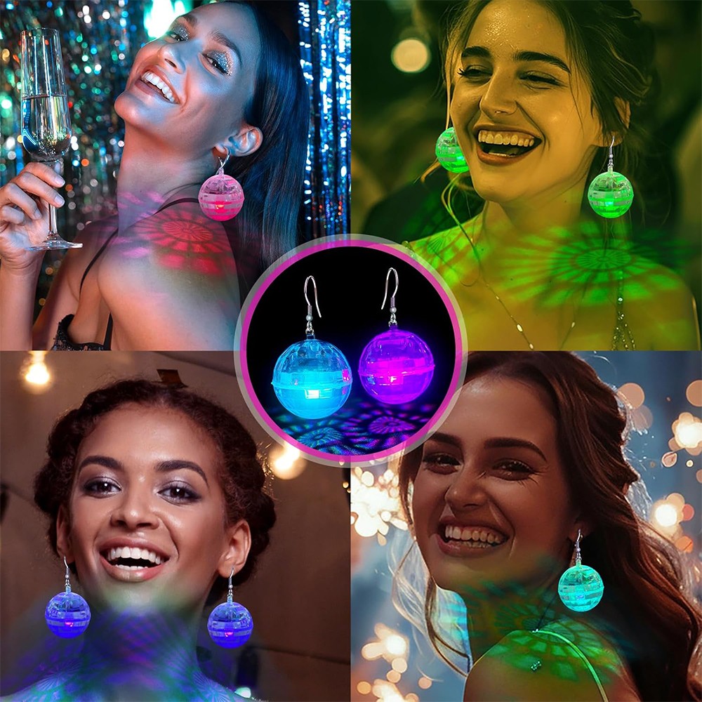 Disco Ball Earrings USB Rechargeable LED Light Up Party Gifts for Women Girls