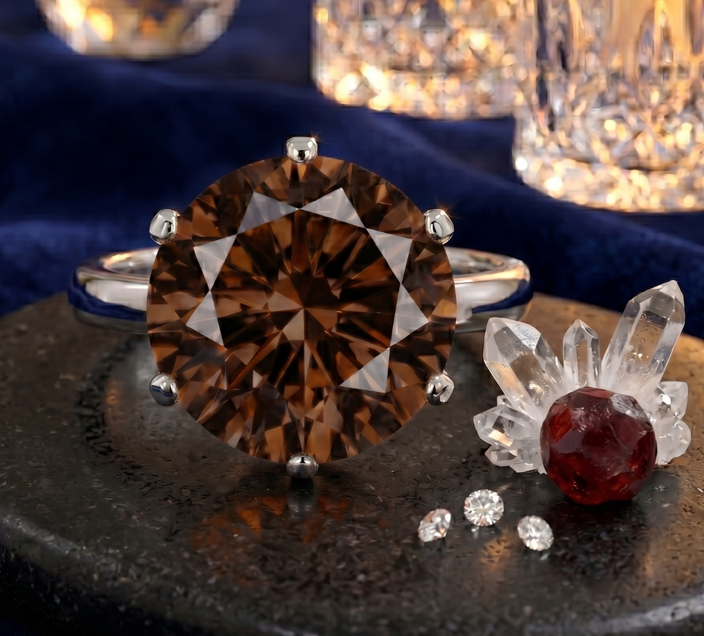 RARE 5.00 Ct Certified Round Cut Brown Natural Diamond Ring White Gold Finish