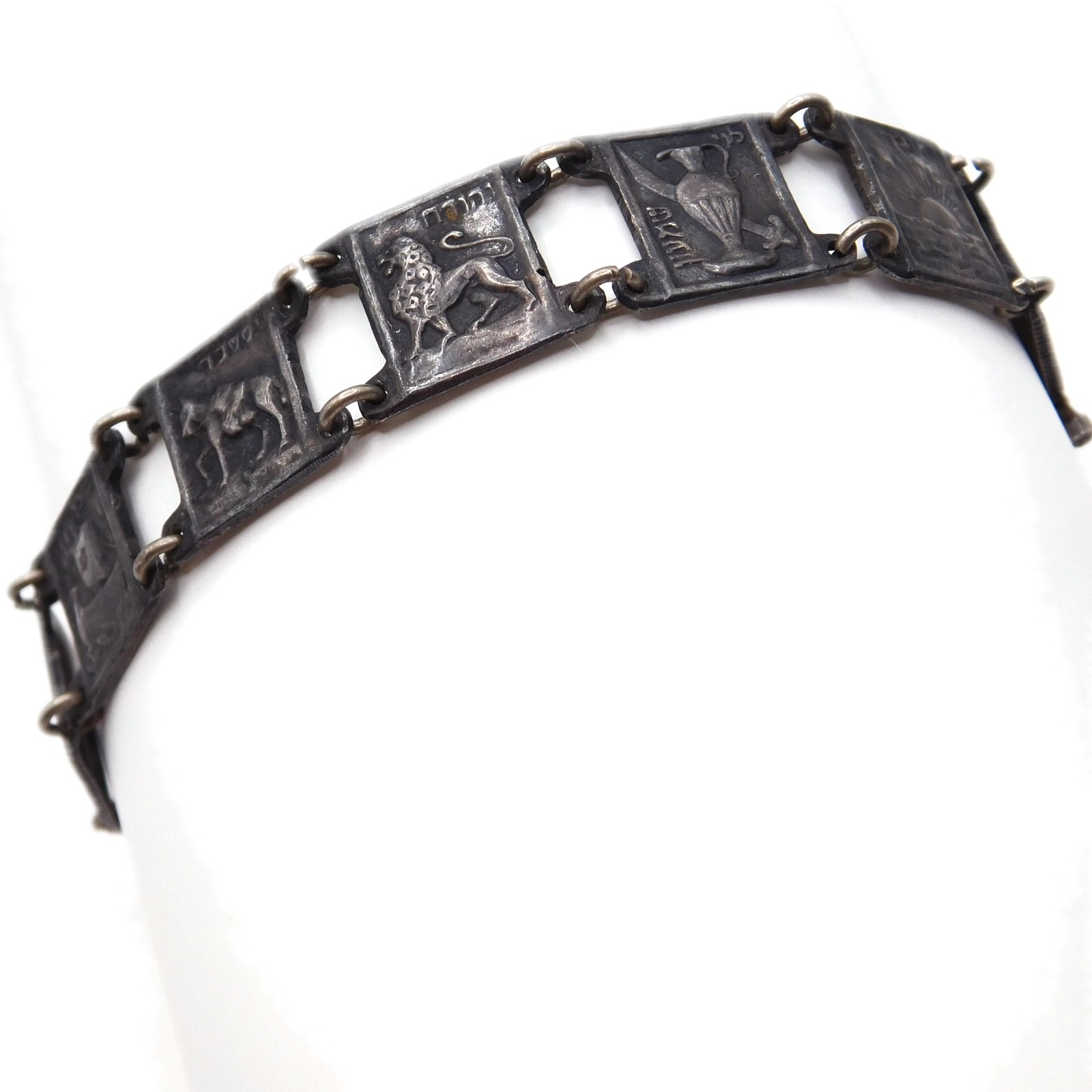 VINTAGE STERLING SILVER TWELVE TRIBES OF ISRAEL PANEL BRACELET