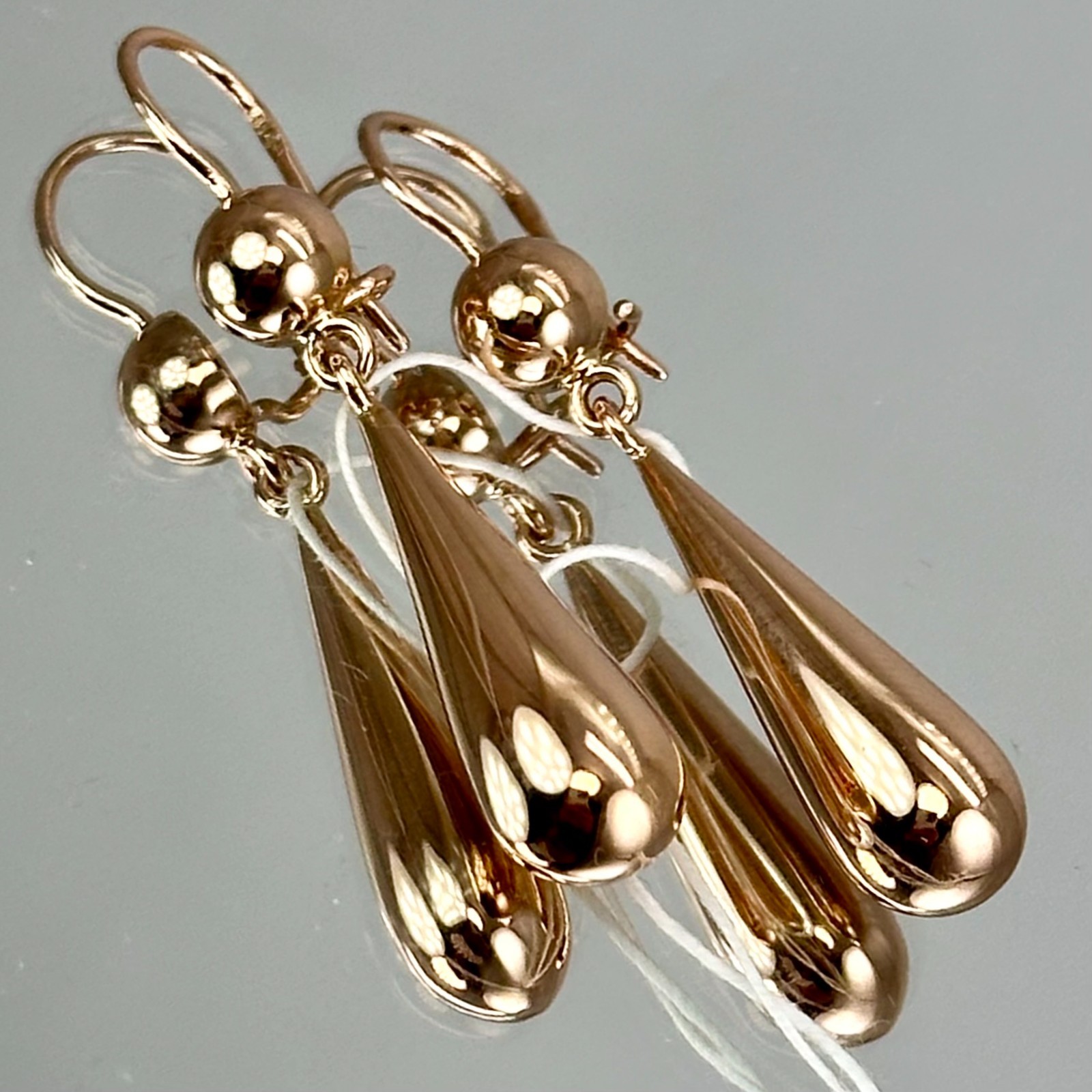 USSR Vintage Original 14K 583 Rose Gold Drop Dangle Earrings 1976 Odessa 3,93 g.