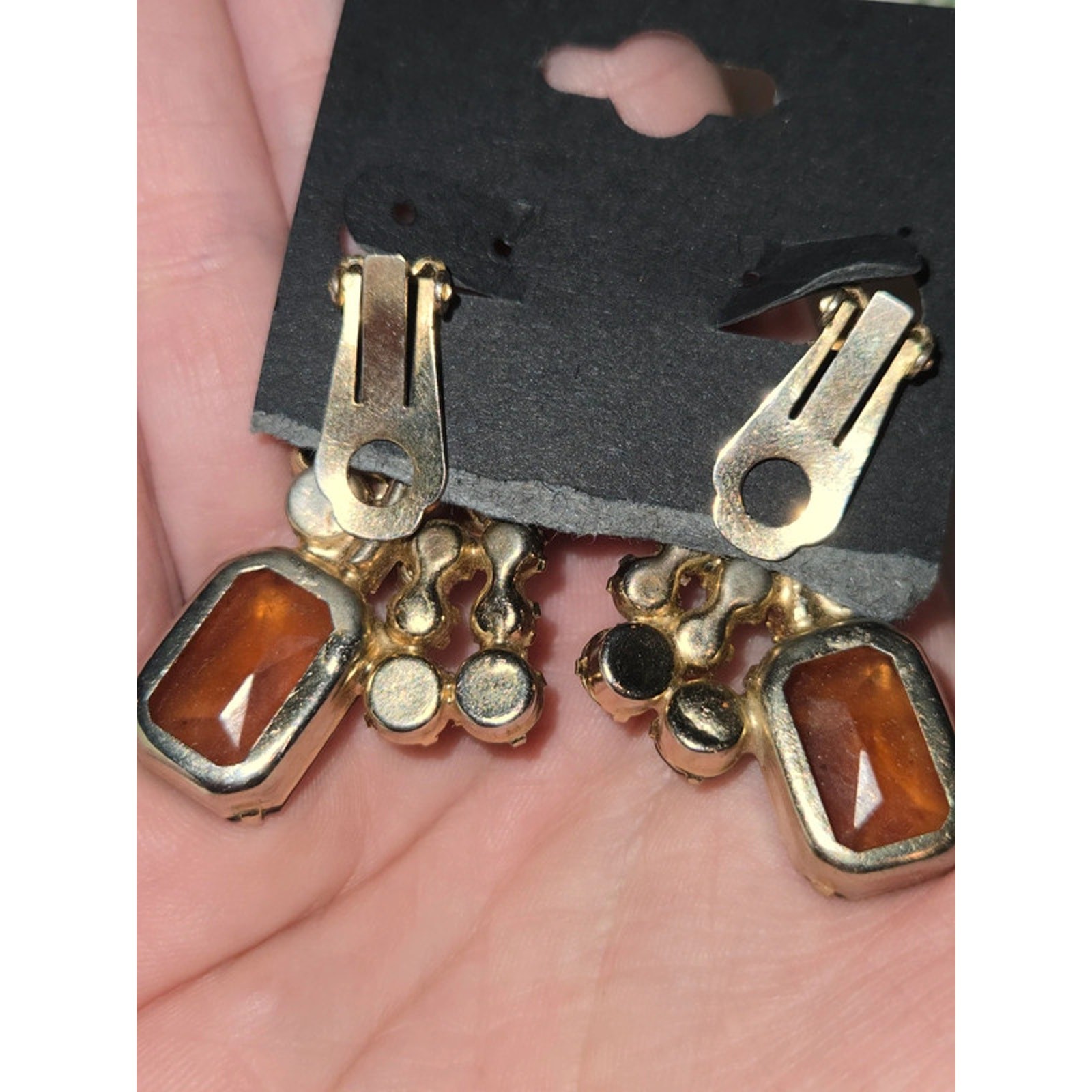 Vintage Julianna Amber and glass clip on Earrings