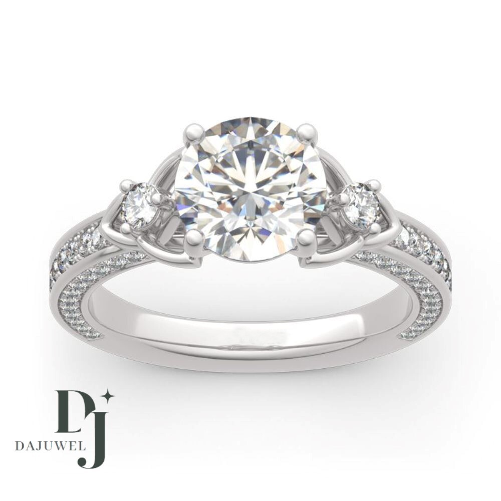 Moissanite Vintage Engagement Ring Solid 14K White Gold 2 Carat Round Cut VVS1