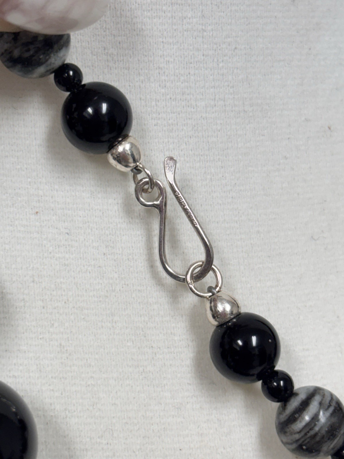 Mine Finds Jay King Black Onyx And Patterned Agate Necklace 925 Clasp