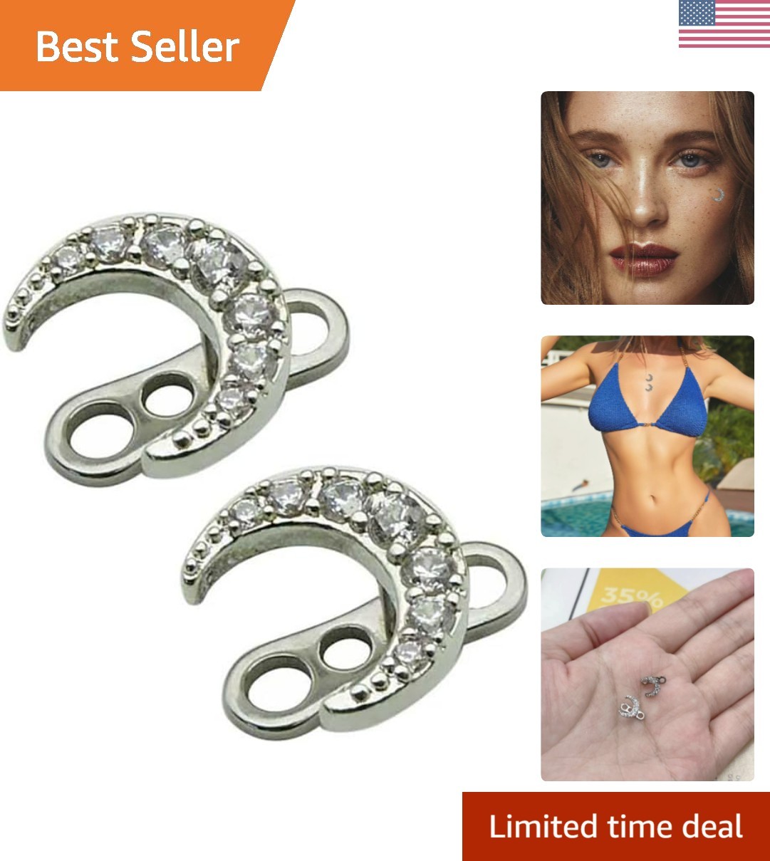 2Pcs 14G Cubic Zirconia Dermal Anchor Tops and Base Surgical Steel Dainty Cry…