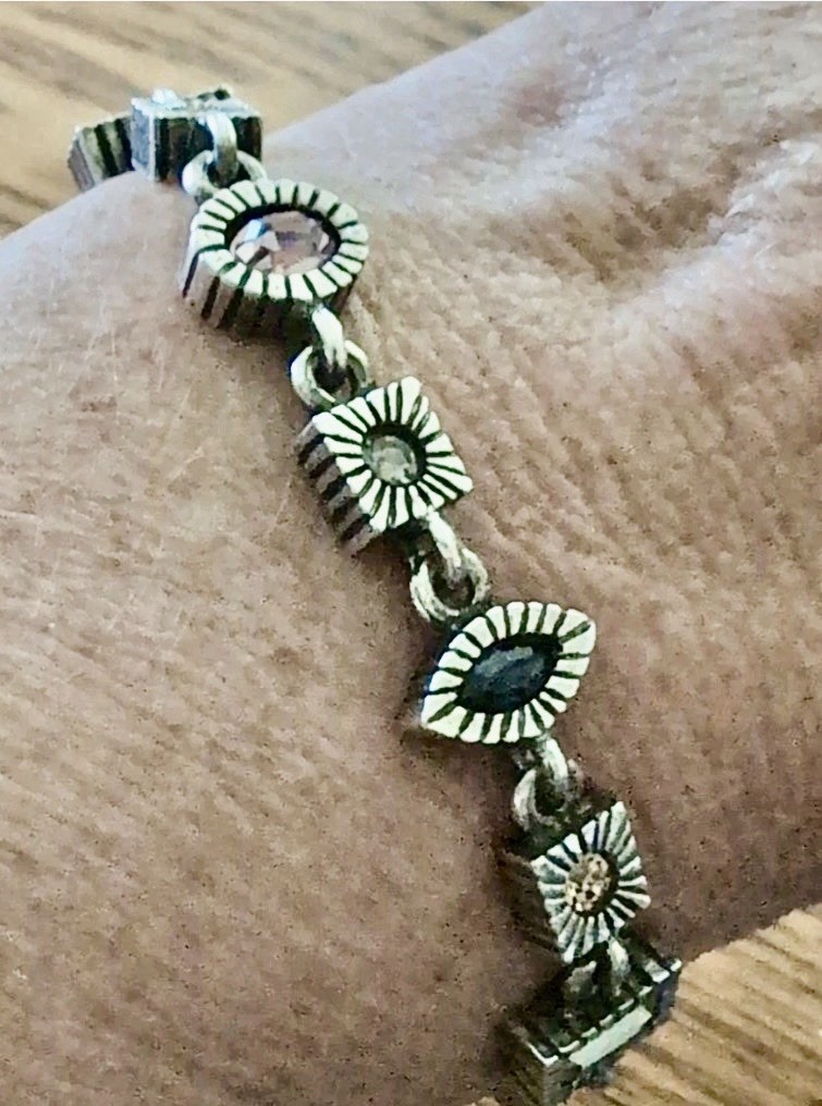 Patricia Locke Bracelet Silver Tone Multicolored Crystals Geometric Shapes 8”