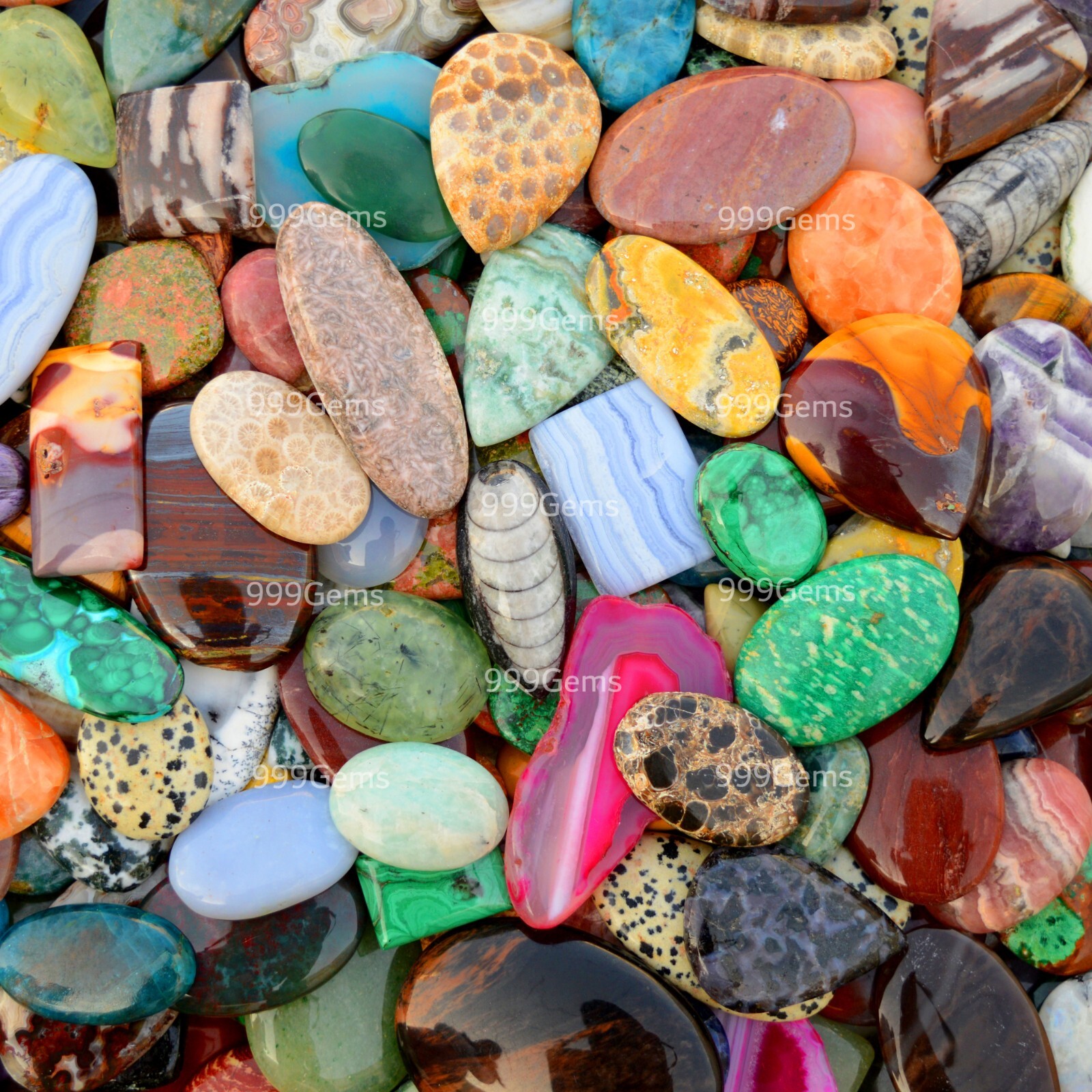 1000 Cts Wholesale Natural Free Size & Shape Mix Gemstone Flat Back Cabochon Lot