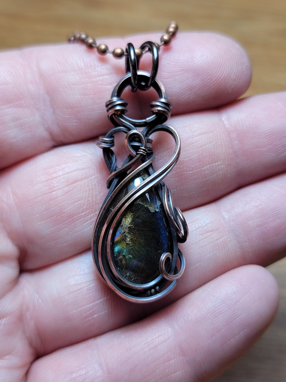 Worn Wizard Labradorite Copper Wire Wrapped Tyet Necklace Pendant Jewelry