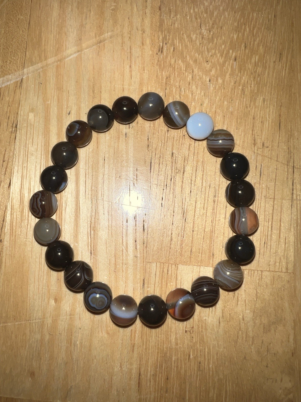 Coffee Agate Stone Beaded Stretch Bracelet