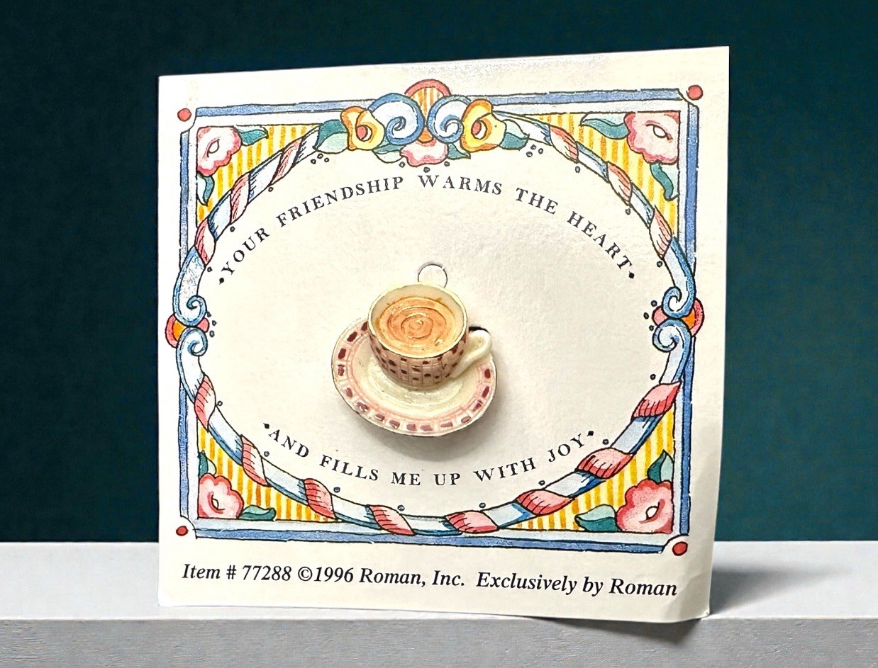 Vintage Tea Cup Pin 1996 Roman Inc, Friendship, Coffee, Hand Painted, Gift