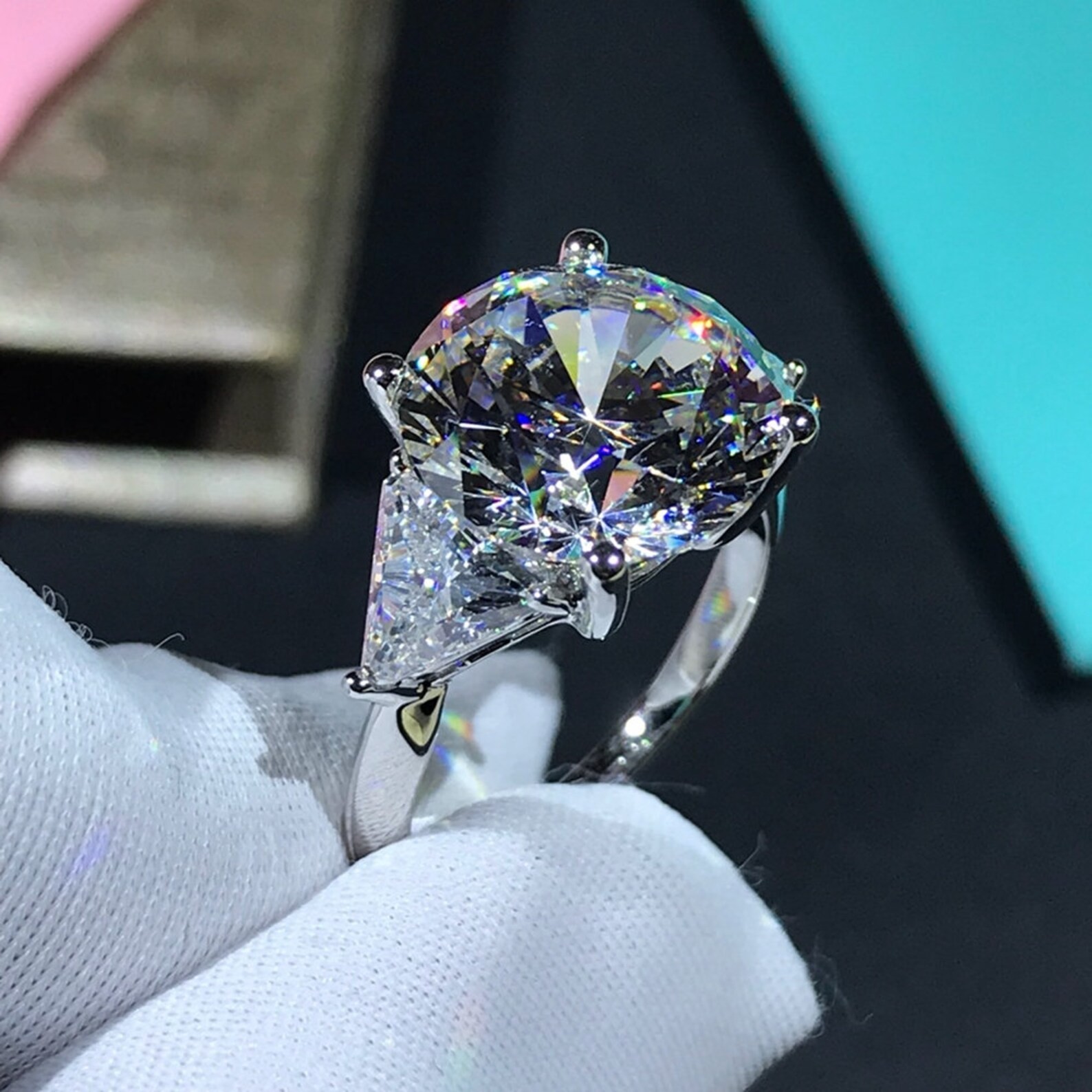 6Ct Round DEF-VVS1 Moissanite 14K White Gold Plated Three Stone Engagement Ring