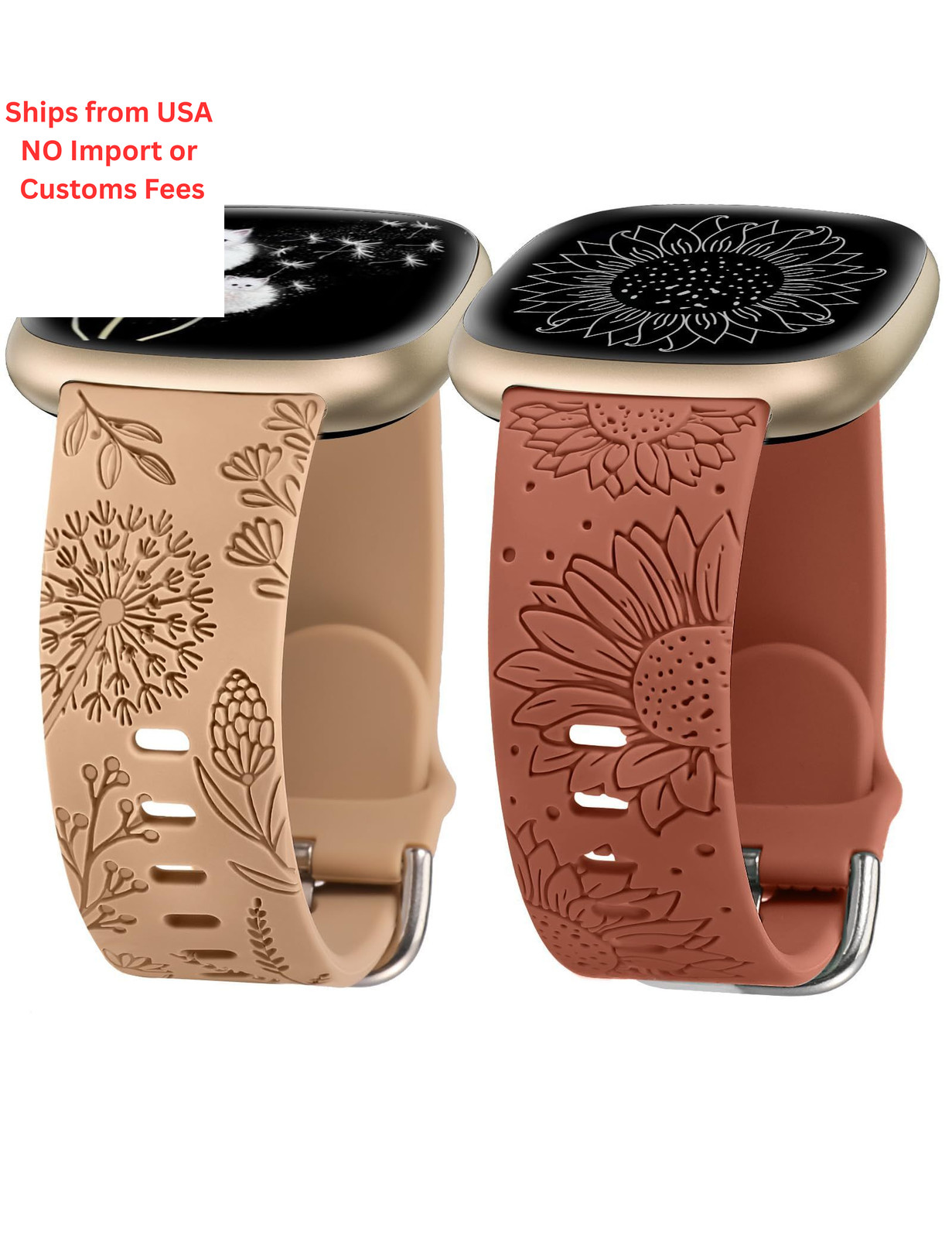 Minyee 2 Packs Floral Only for Versa 4/Versa 3/Sense 2/Sense, Walnut & Brown
