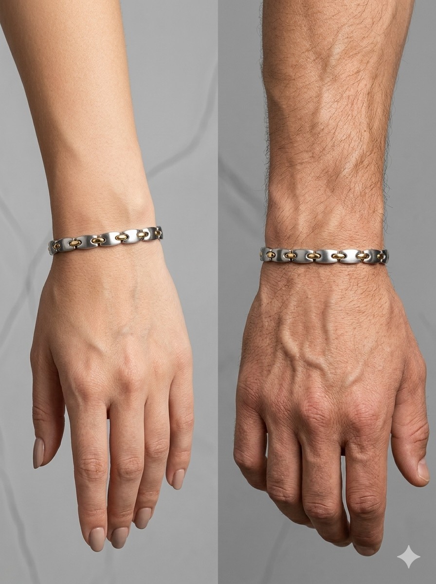 2-Tone Silver Gold Stainless Steel Magnetic Link Chain Bracelet Unisex