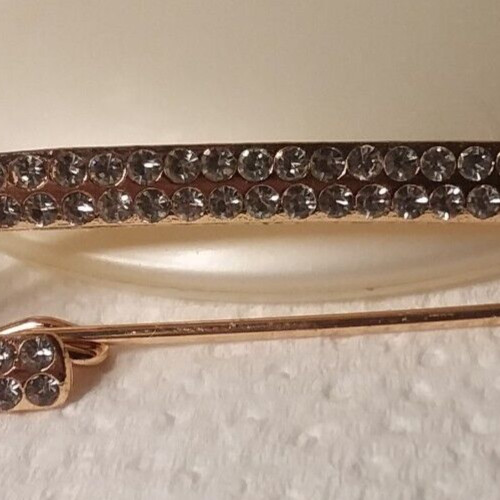 3″ Gold Tone Rhinestone Safet Pin Brooch Marked “X” 07-01-2024
