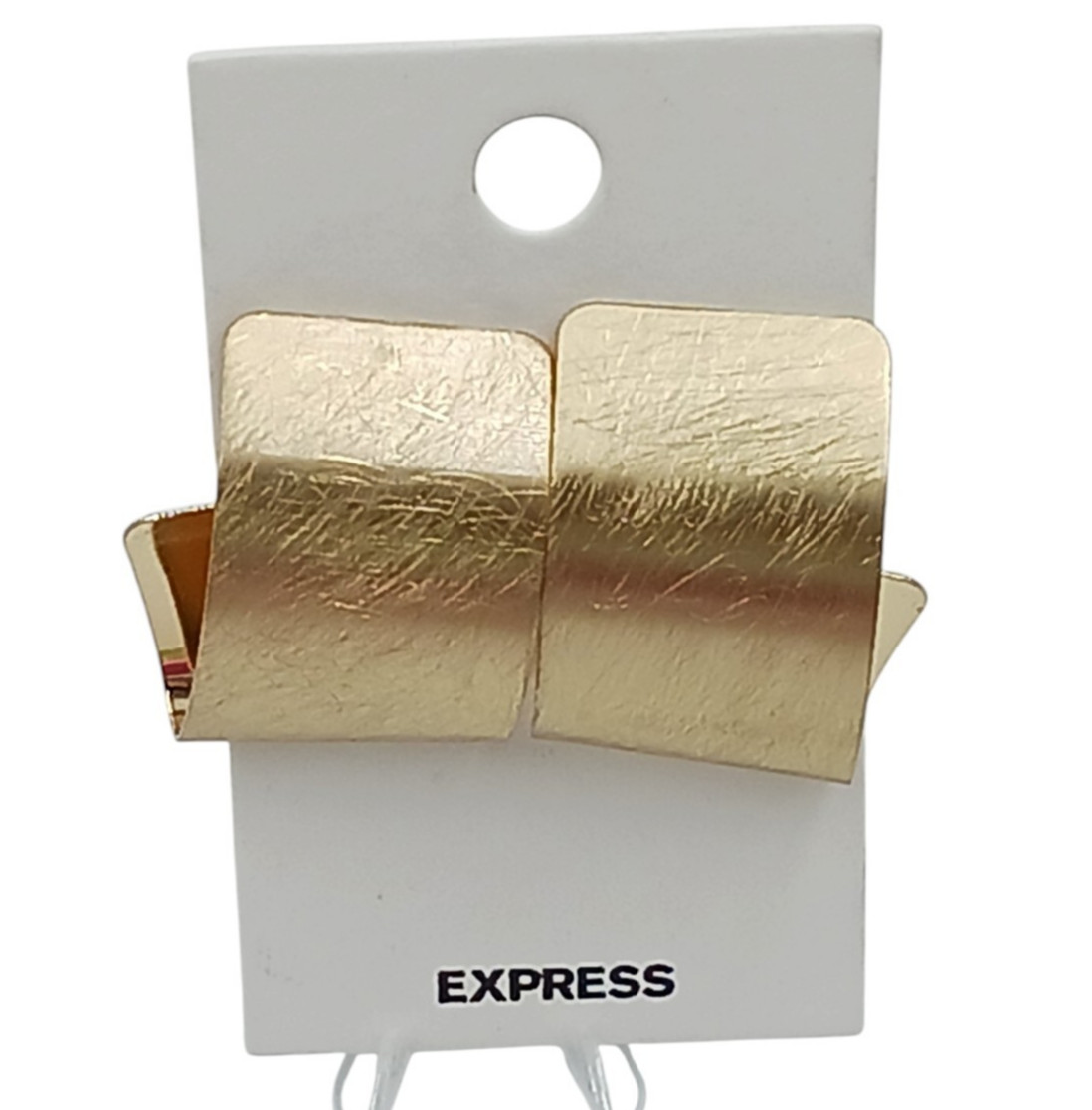Express Curved Drop Pierced Earrings Push Back Textured Shiny Gold Tone 1 1/2″