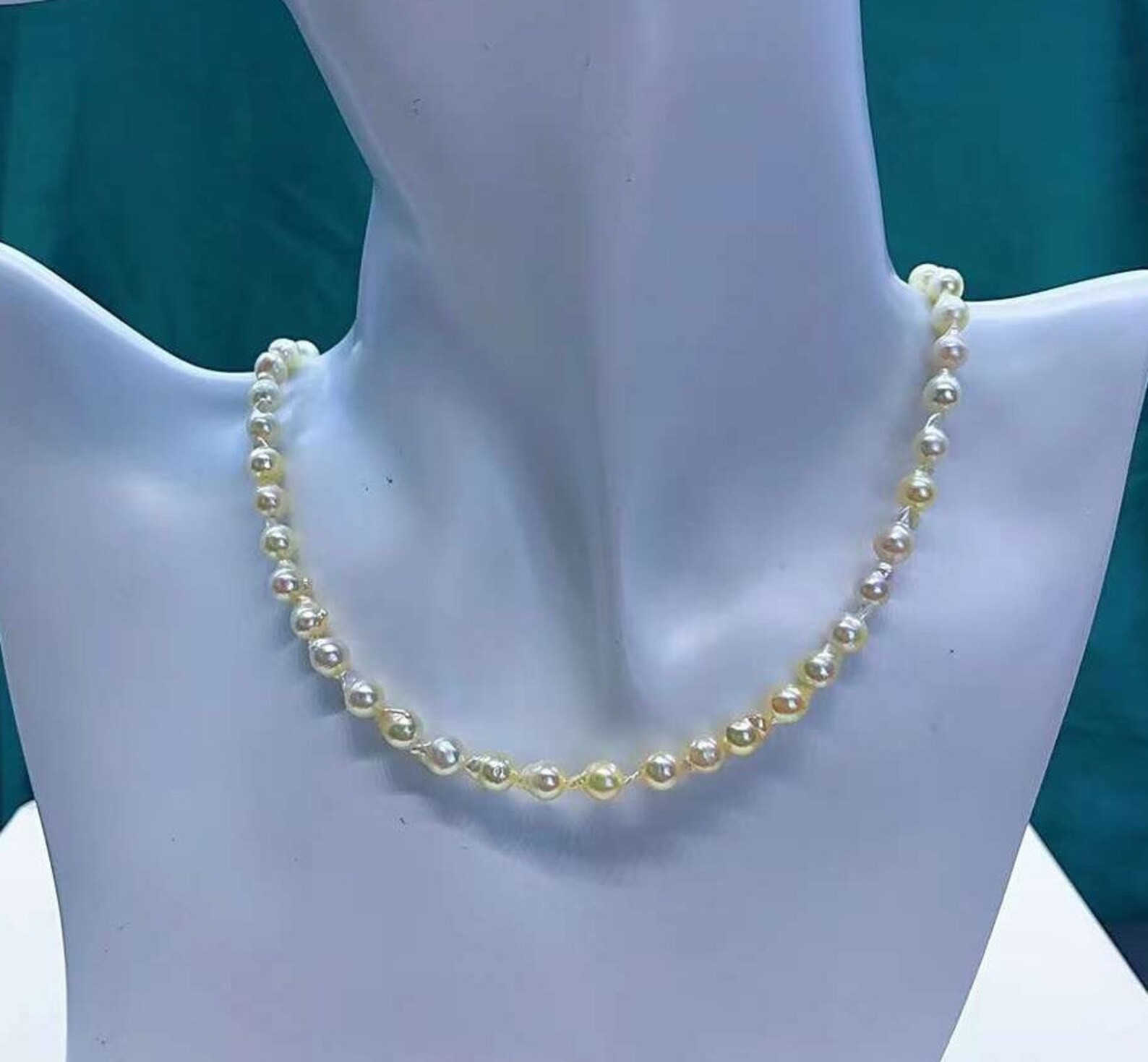 5mm-5.5mm Japanese Akoya Baroque Pearls Beaded Necklace Bright Champagne Gold