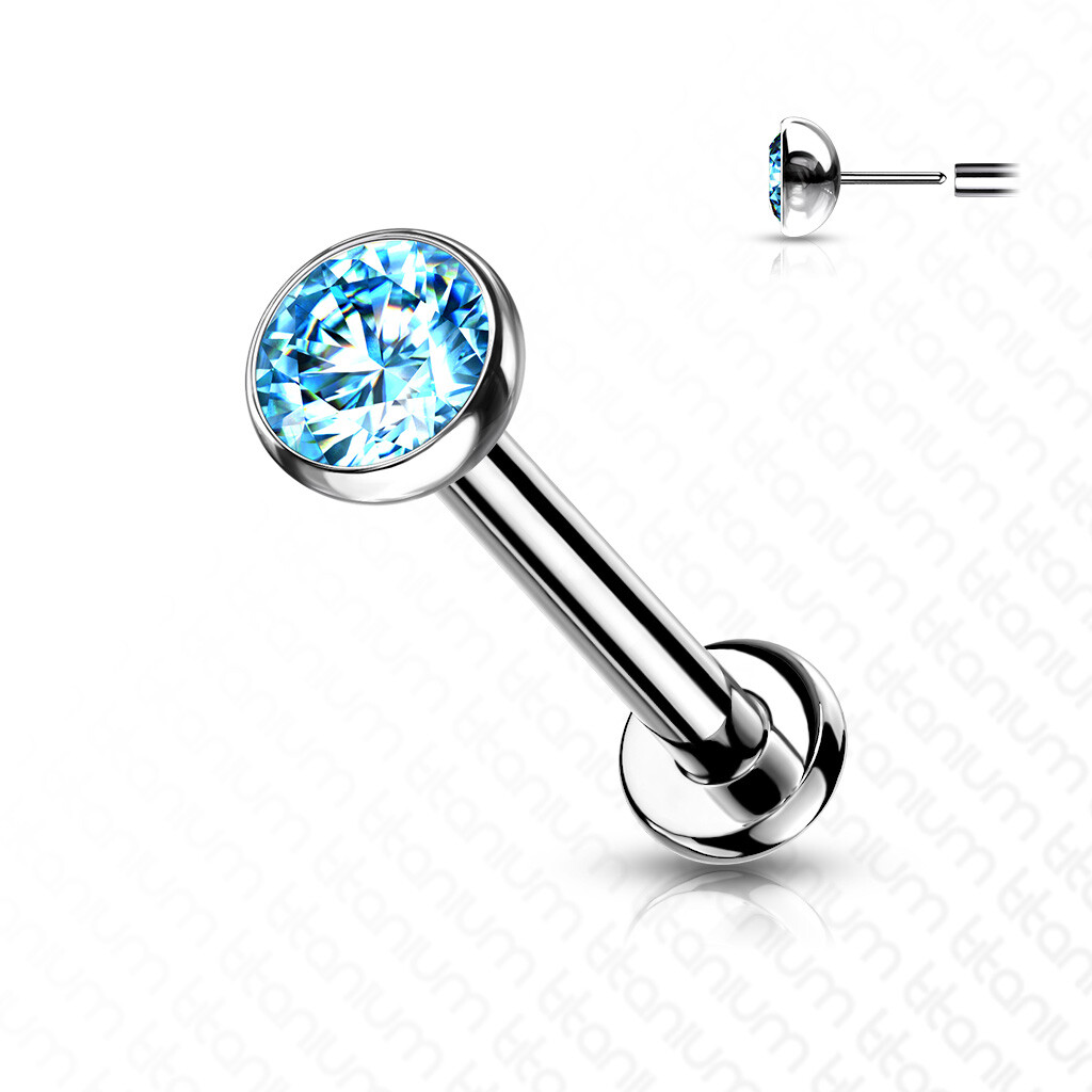 20G 18G Threadless Push in Labret Flat Back Studs Implant Grade Titanium CZ Gems