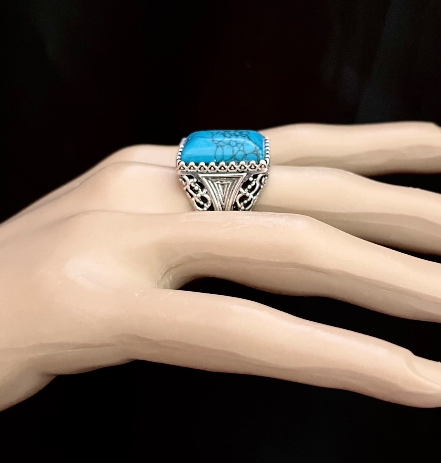 Simulated Turquoise Blue Cabochon Casual Everyday Ring Size 7.25