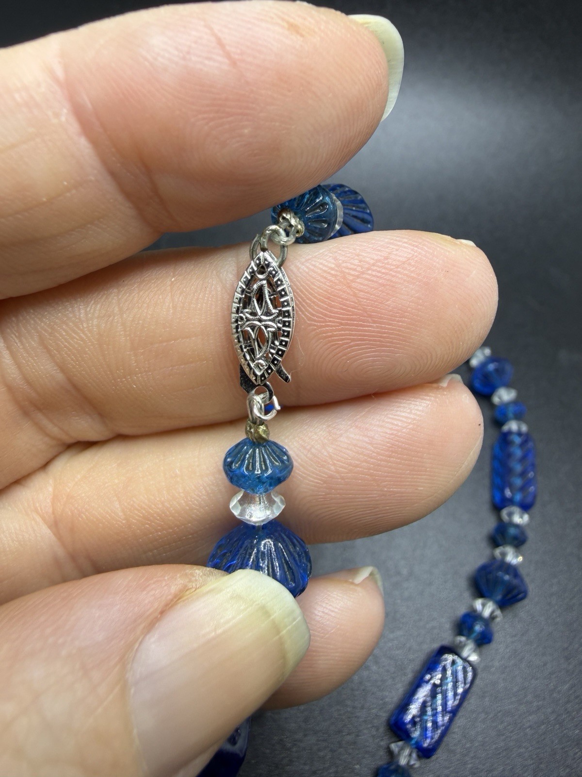 Art Deco Czech Glass Cobalt Blue Necklace