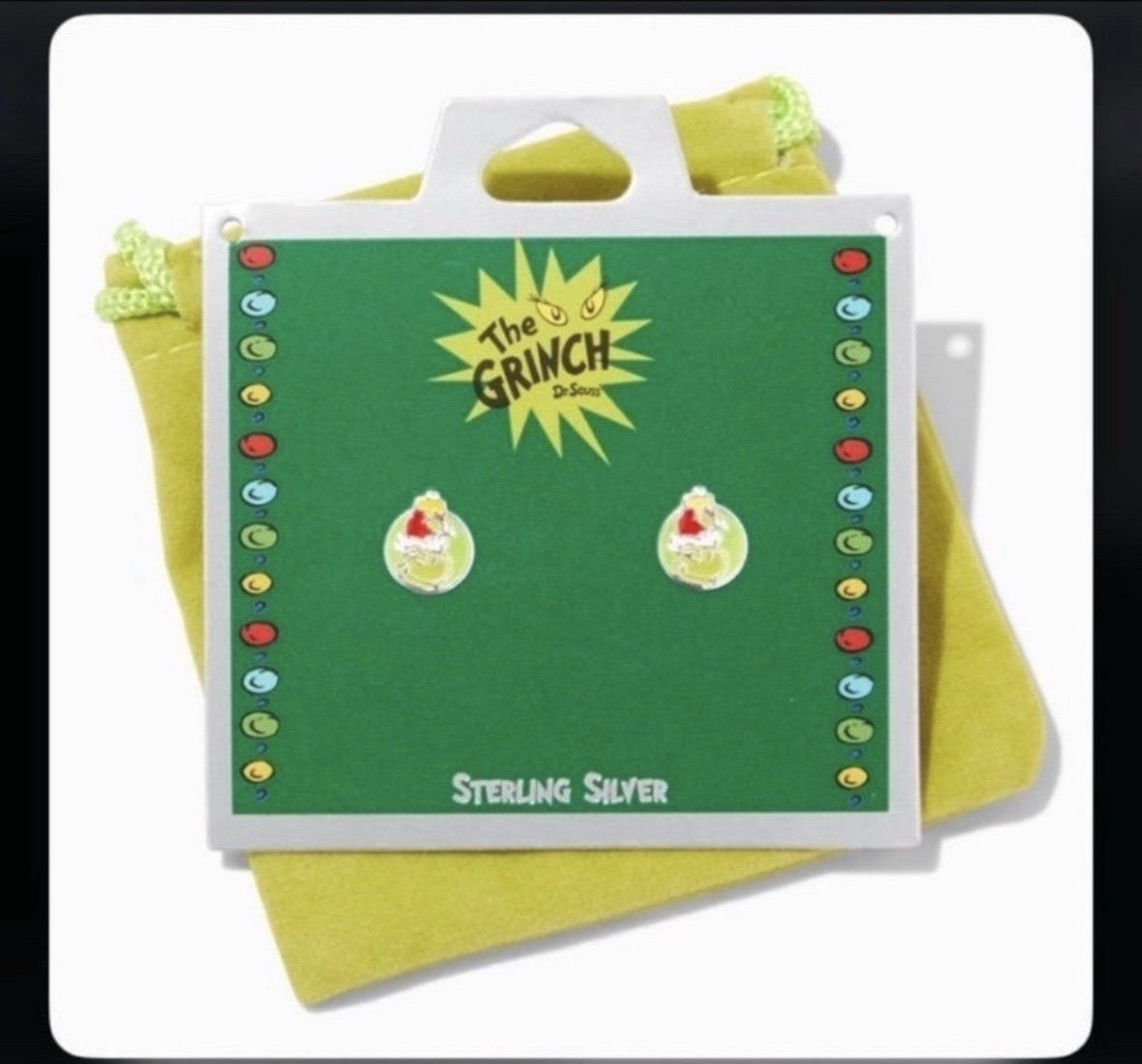 Dr. Seuss Grinch Earrings Sterling Silver Santa Holiday Jewelry Grinchmas