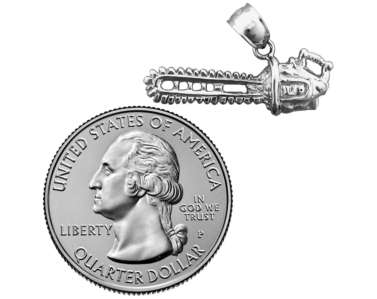Rhodium Plated 925 Sterling Silver Chainsaw Pendant